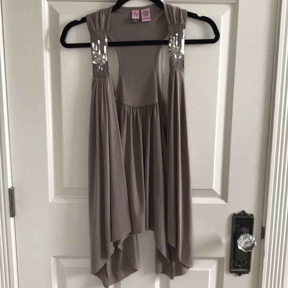 Sleeveless Open Cardigan with Sequin Detail